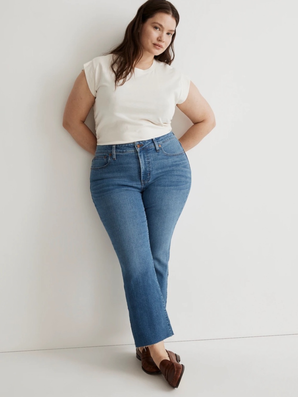 Madewell Plus Kick Out Crop Jeans Sz 26W Blue Stretch Denim Flare Casual NWT